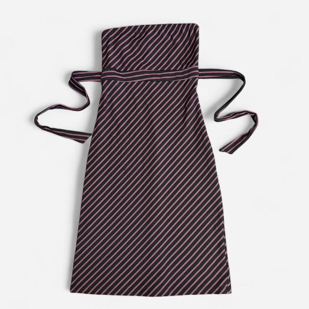 VTG Y2K My Michelle Black & Pink Striped Strapless Bodycon Mini Dress Waist Ties - Picture 5 of 7